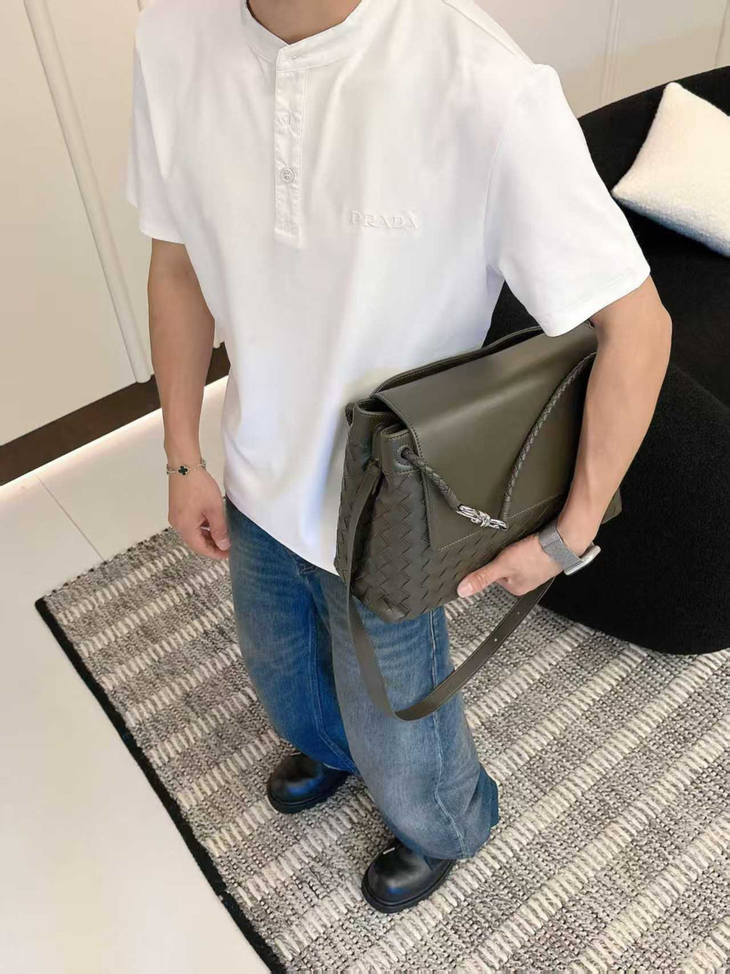 Prada - Embroidered Logo Mandarin Collar Polo