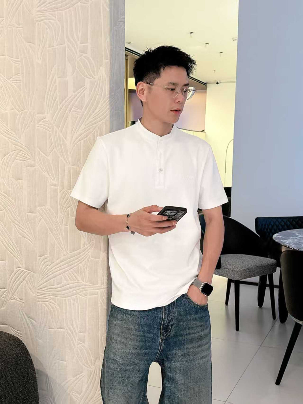 Prada - Embroidered Logo Mandarin Collar Polo