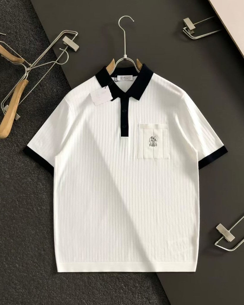 Brunello Cucinelli - Ribbed Knit Cotton Polo Shirt