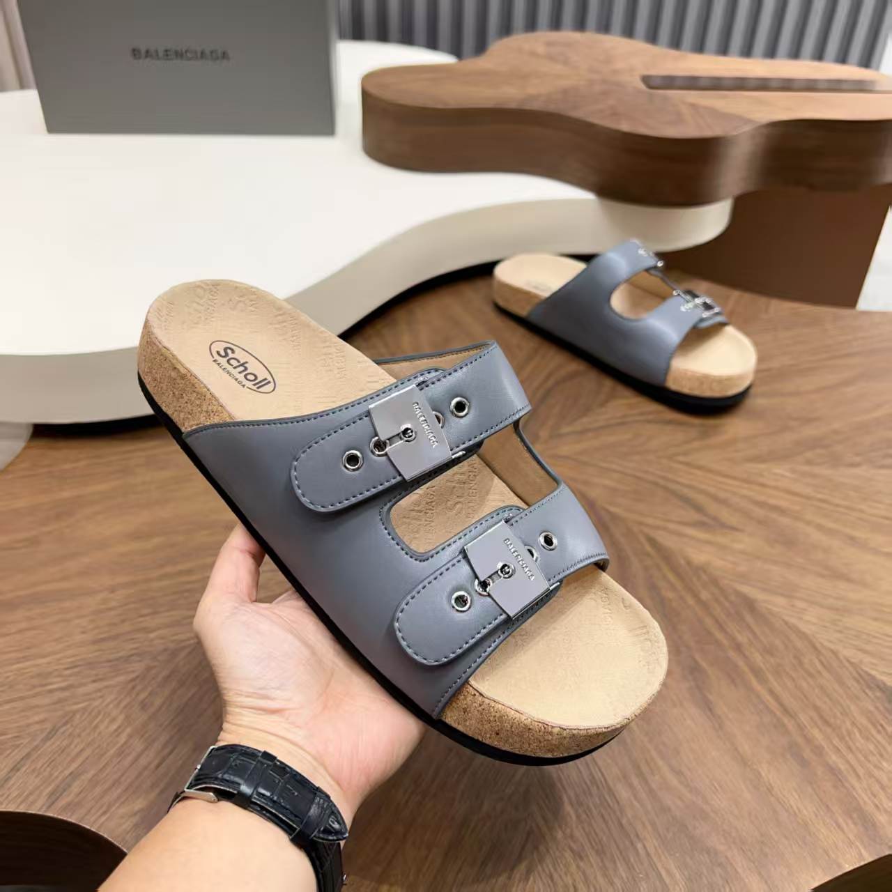 Balenciaga - x Scholl Pescura Slide Sandals in Slate Grey