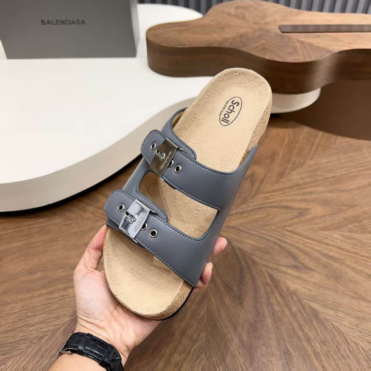Balenciaga - x Scholl Pescura Slide Sandals in Slate Grey