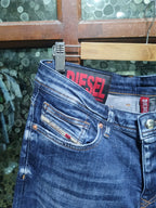 Diesel - S-Kleen Slim Fit Distressed Jeans in Dark Blue Wash