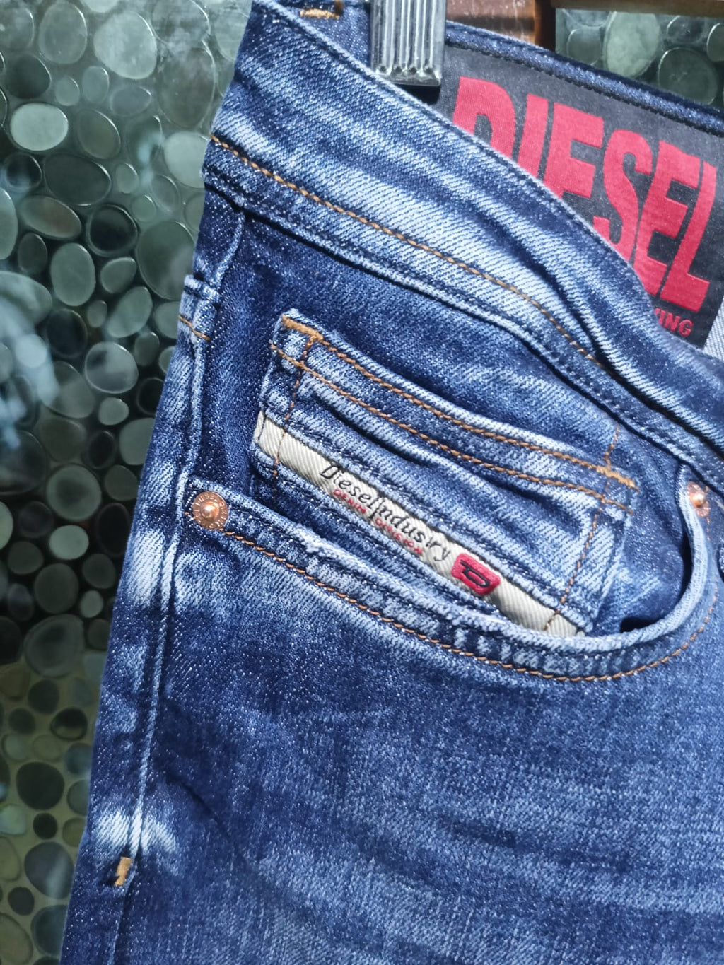 Diesel - S-Kleen Slim Fit Distressed Jeans in Dark Blue Wash