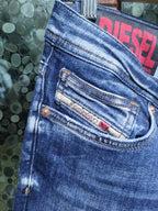 Diesel - S-Kleen Slim Fit Distressed Jeans in Dark Blue Wash