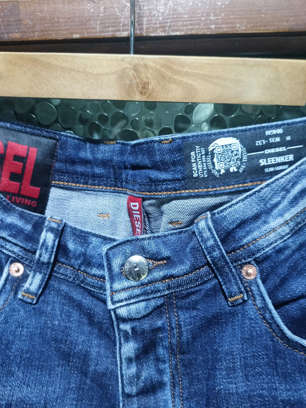 Diesel - S-Kleen Slim Fit Distressed Jeans in Dark Blue Wash