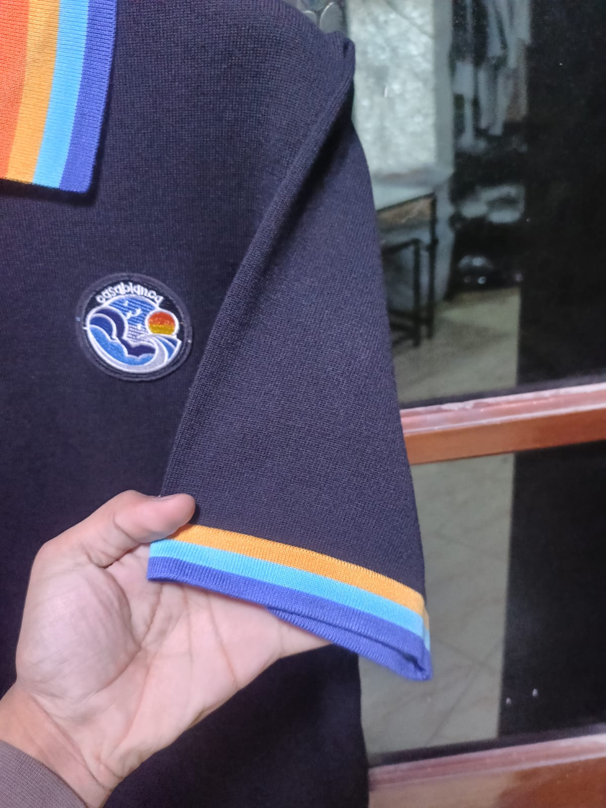 Casablanca - Embroidered Logo Polo Shirt with Rainbow Trim in Black
