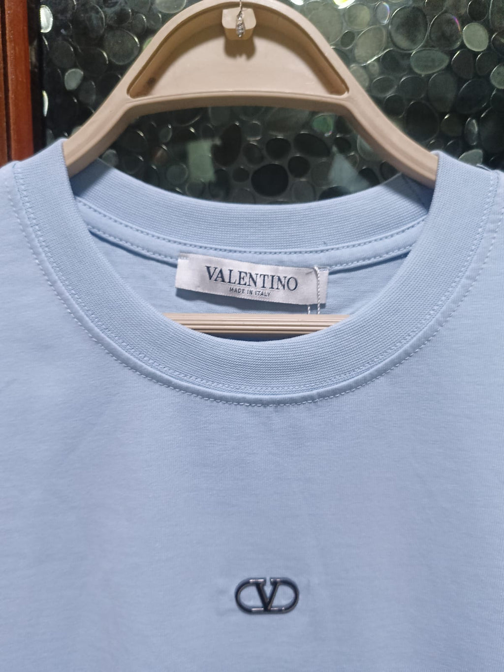 Valentino - Garavani VLogo Embroidered Cotton T-Shirt in Light Blue