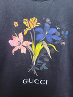 Gucci - Oversized Floral Bouquet Graphic T-Shirt in Navy Blue Cotton