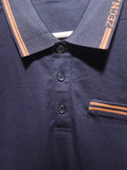 ZEGNA - Cotton Piqué Polo Shirt with Striped Logo Trim in Black