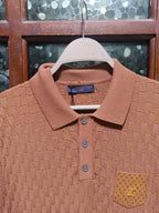 Louis Vuitton - Textured Damier Knit Polo Shirt with Monogram Pocket in Terracotta