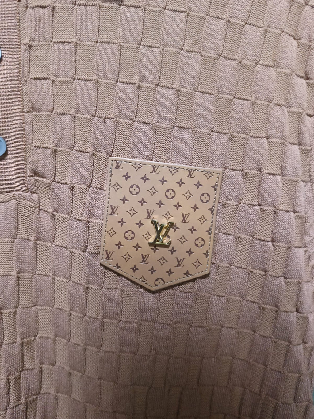 Louis Vuitton - Textured Damier Knit Polo Shirt with Monogram Pocket in Terracotta