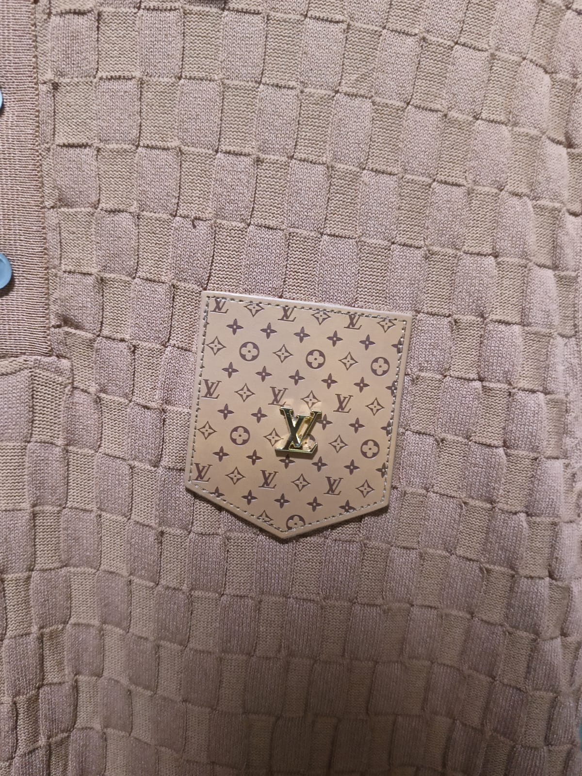 Louis Vuitton - Textured Damier Knit Polo Shirt with Monogram Pocket in Terracotta