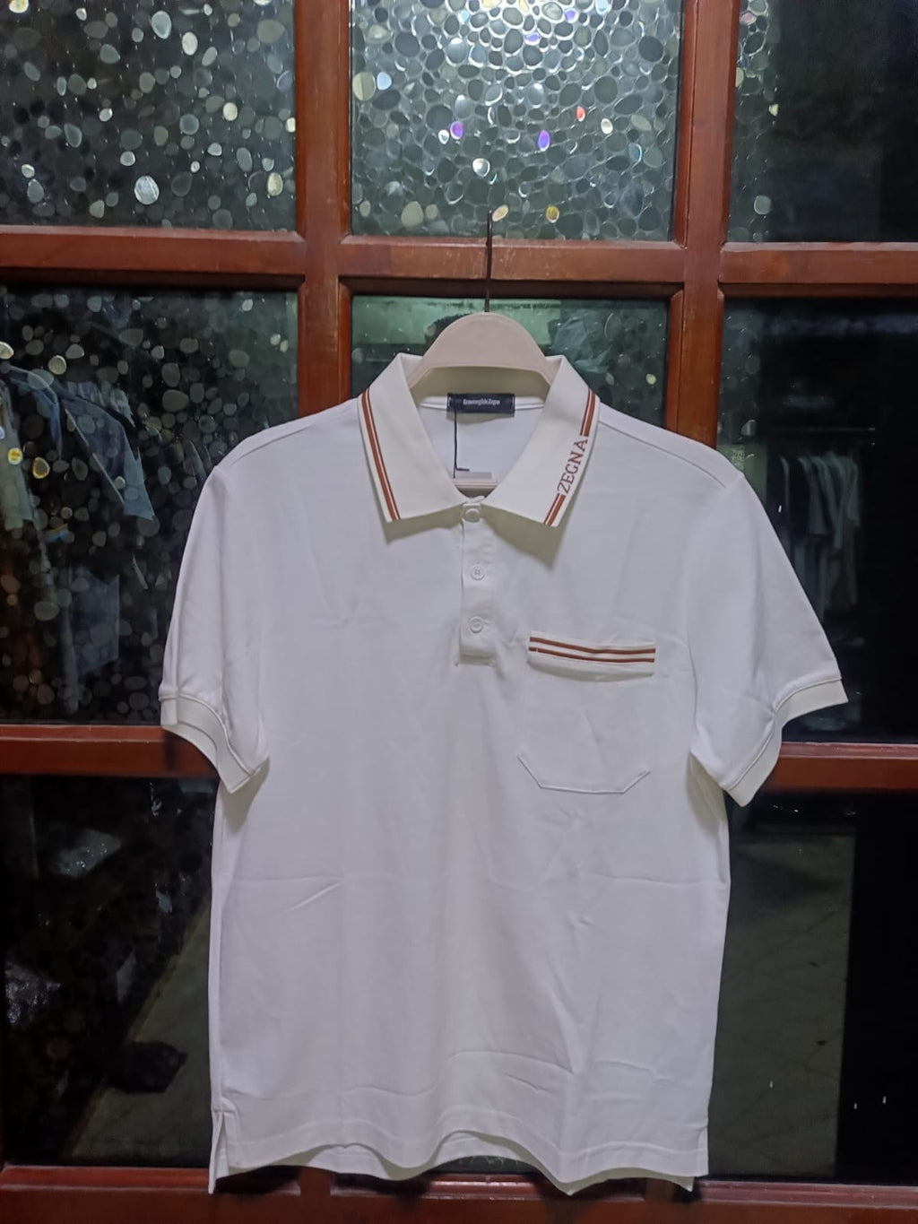 ZEGNA - Cotton Piqué Polo Shirt with Striped Logo Trim in Optic White