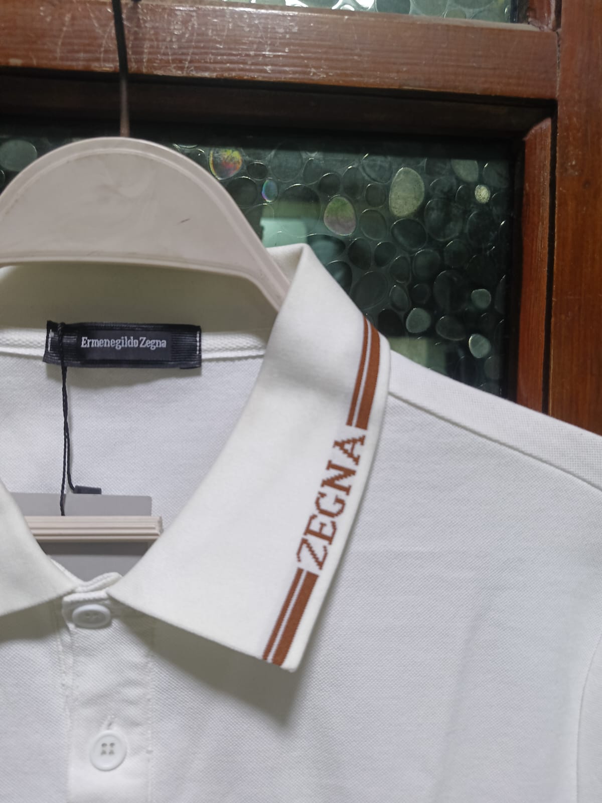 ZEGNA - Cotton Piqué Polo Shirt with Striped Logo Trim in Optic White