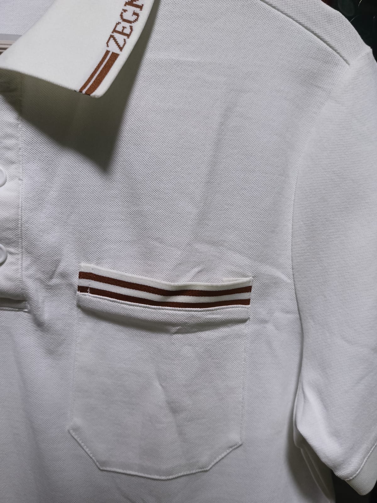 ZEGNA - Cotton Piqué Polo Shirt with Striped Logo Trim in Optic White