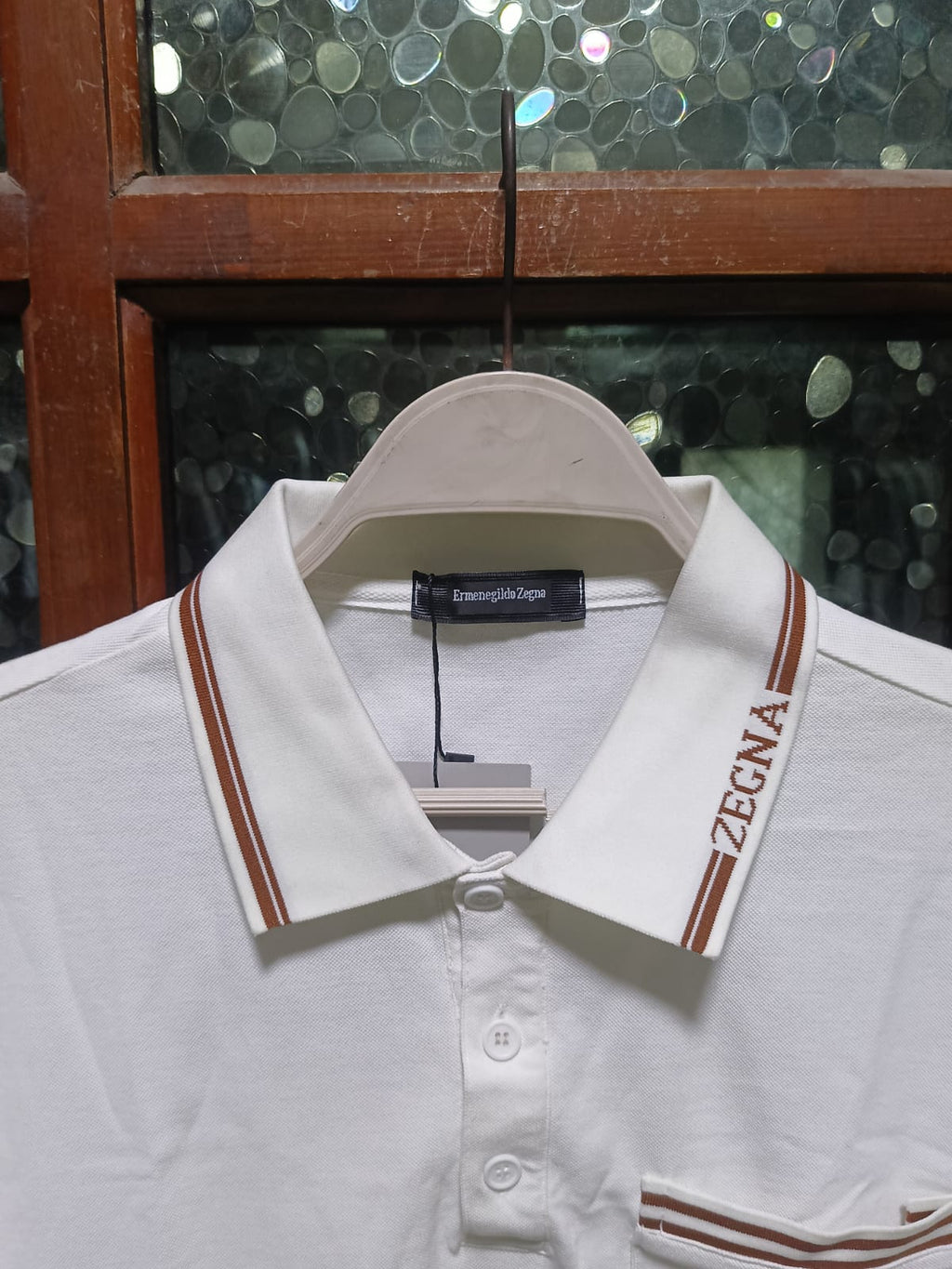 ZEGNA - Cotton Piqué Polo Shirt with Striped Logo Trim in Optic White