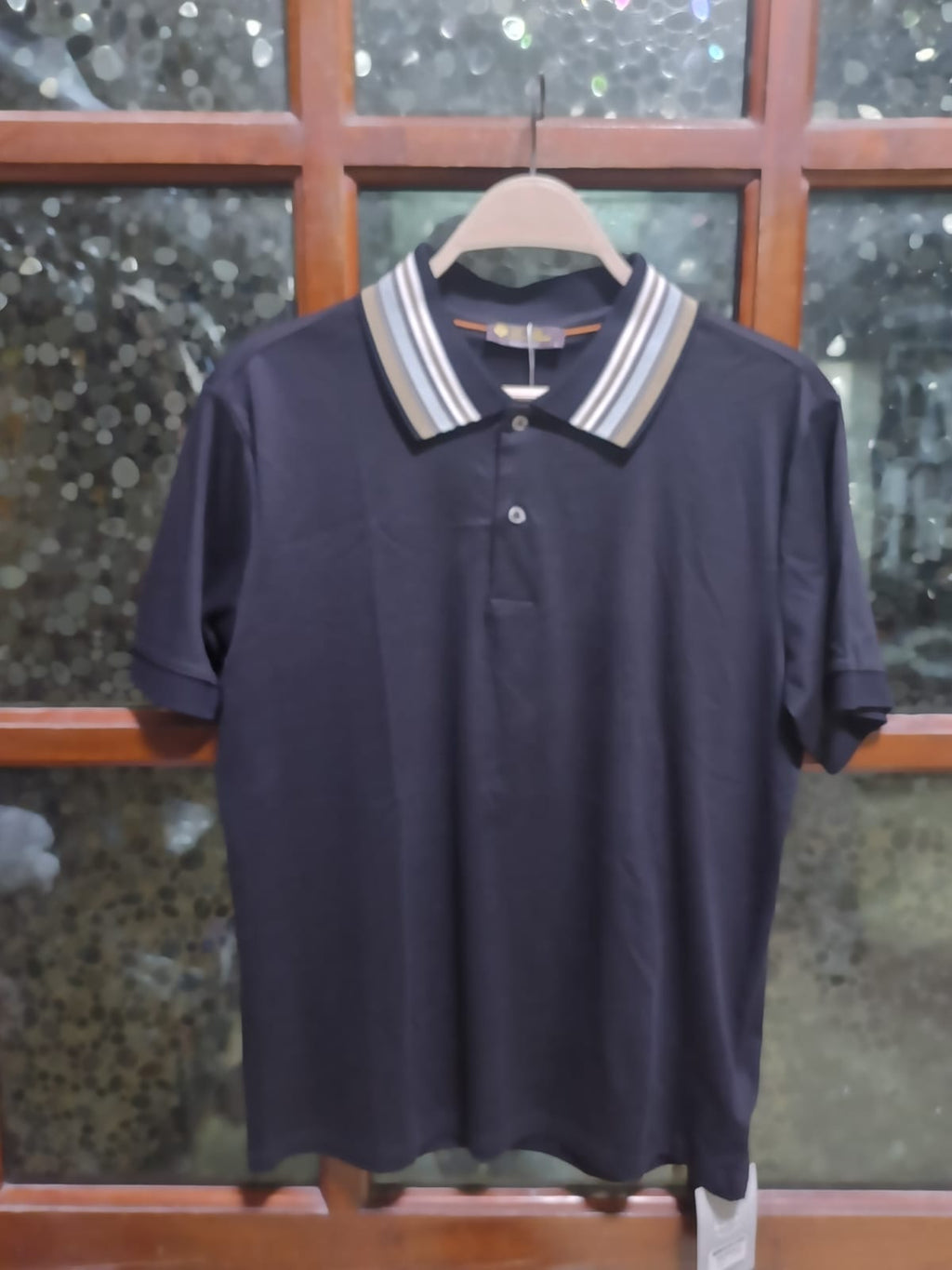 Loro Piana - Cotton Piqué Polo Shirt with Multi-Stripe Collar in Navy Blue