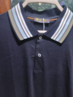 Loro Piana - Cotton Piqué Polo Shirt with Multi-Stripe Collar in Navy Blue