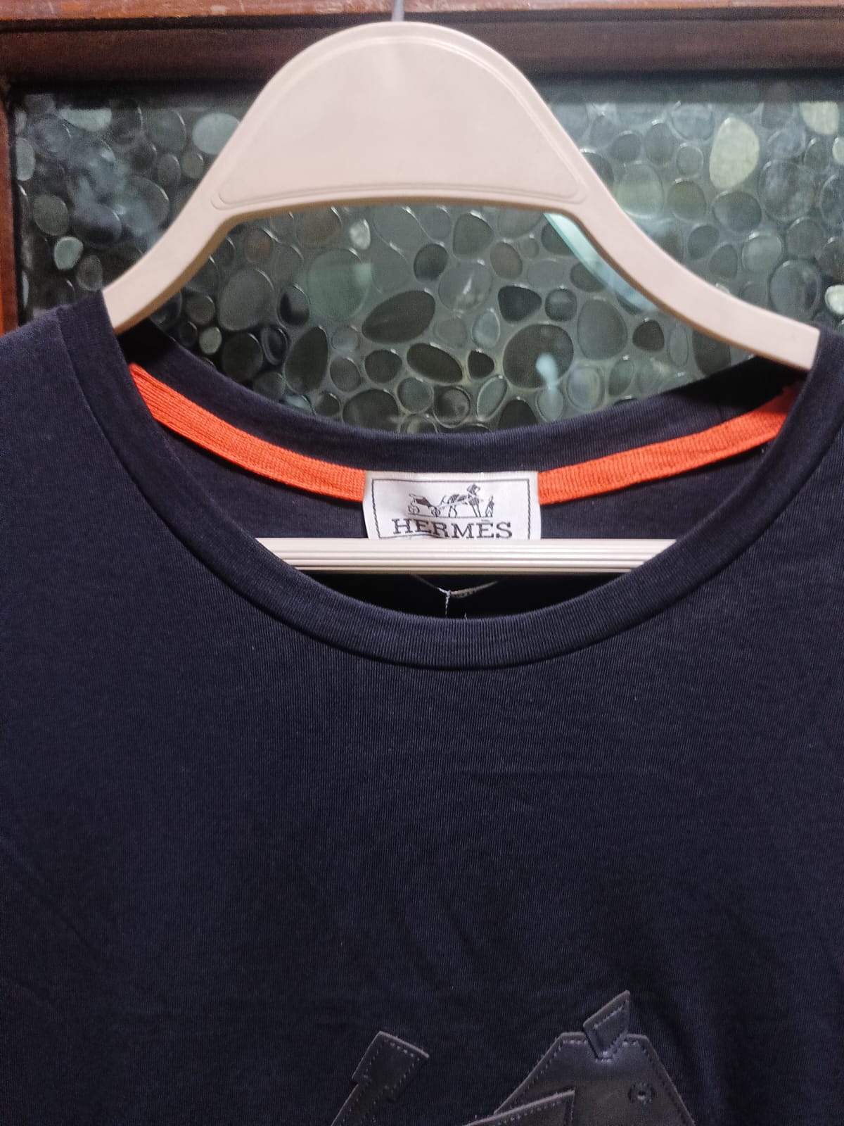 Hermès - Embroidered Leather Equestrian Motif T-Shirt in Black Cotton