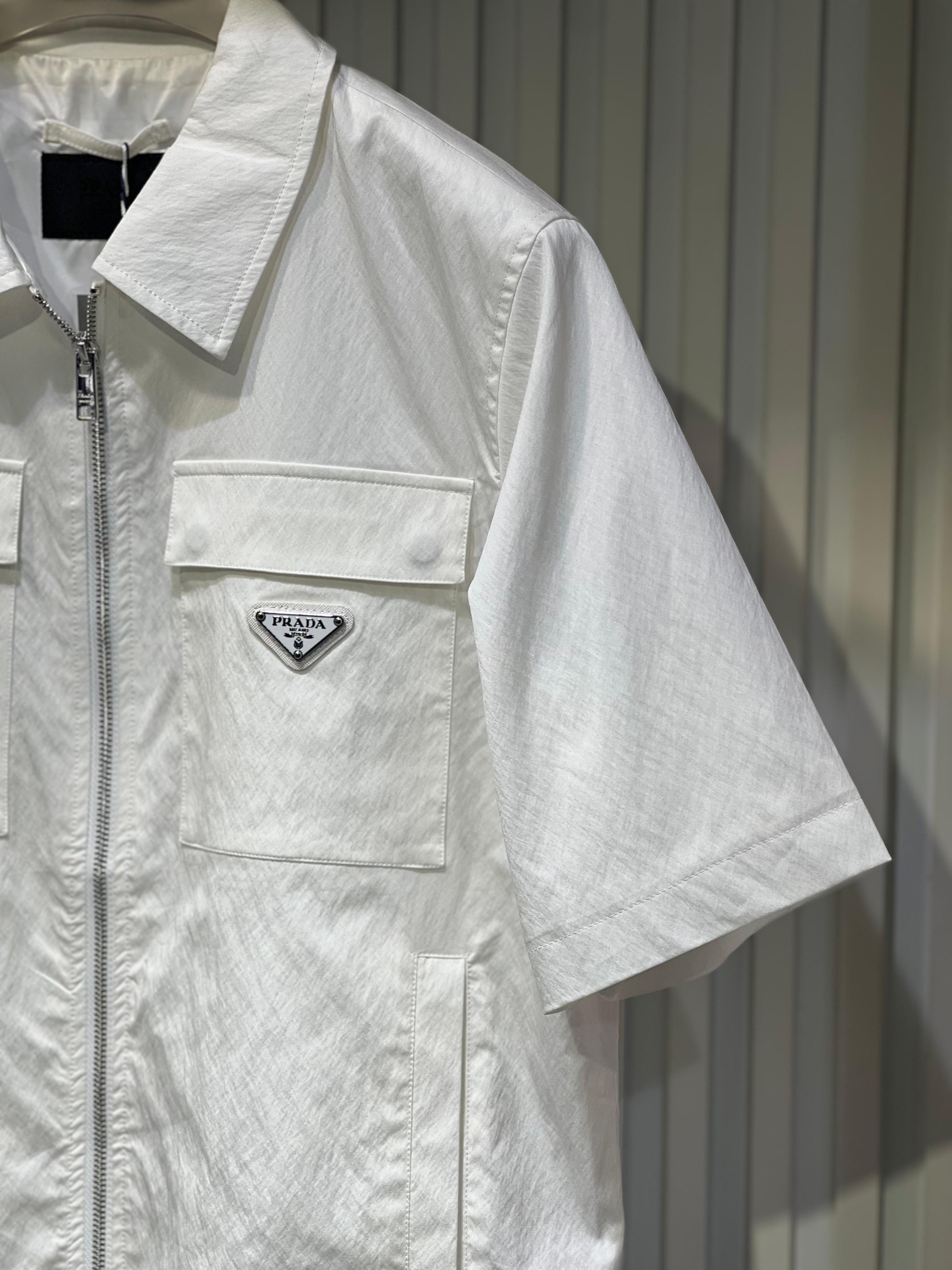 Prada - White Full-Zip Short Sleeve Utility Shirt