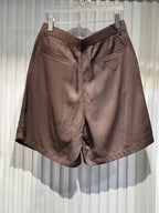 Prada - Brown Pleated High-Waist Shorts