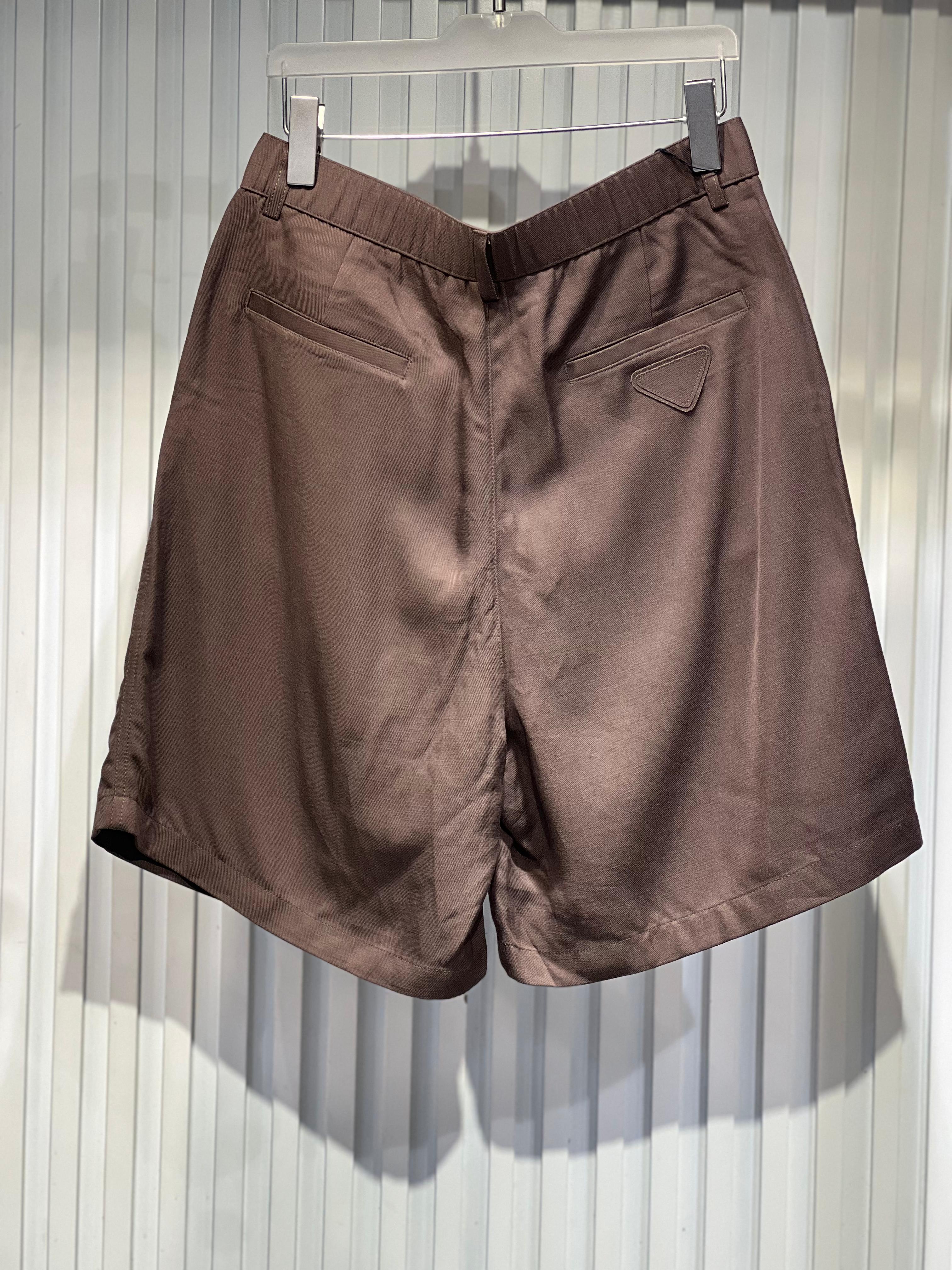 Prada - Brown Pleated High-Waist Shorts