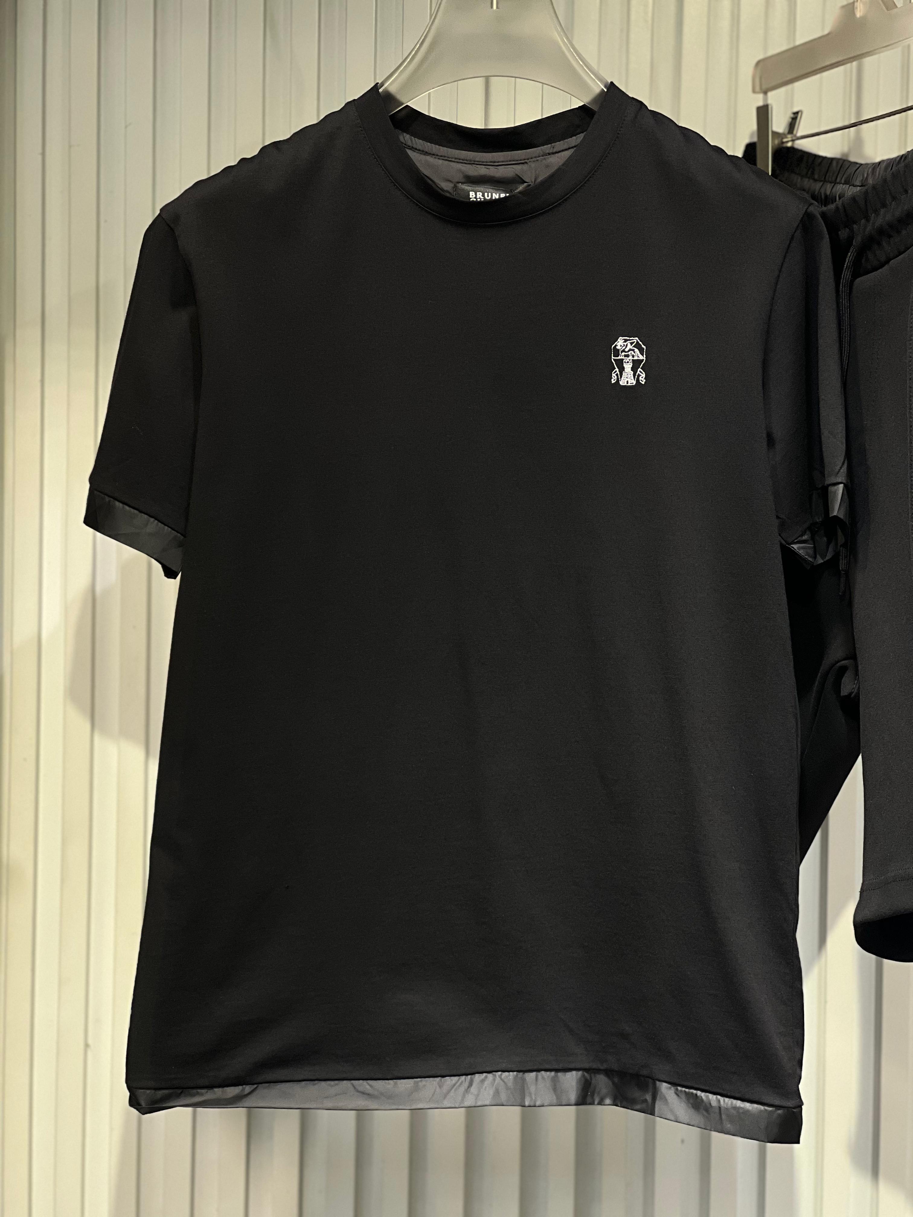 Brunello Cucinelli - Black Layered T-Shirt with Chest Monogram