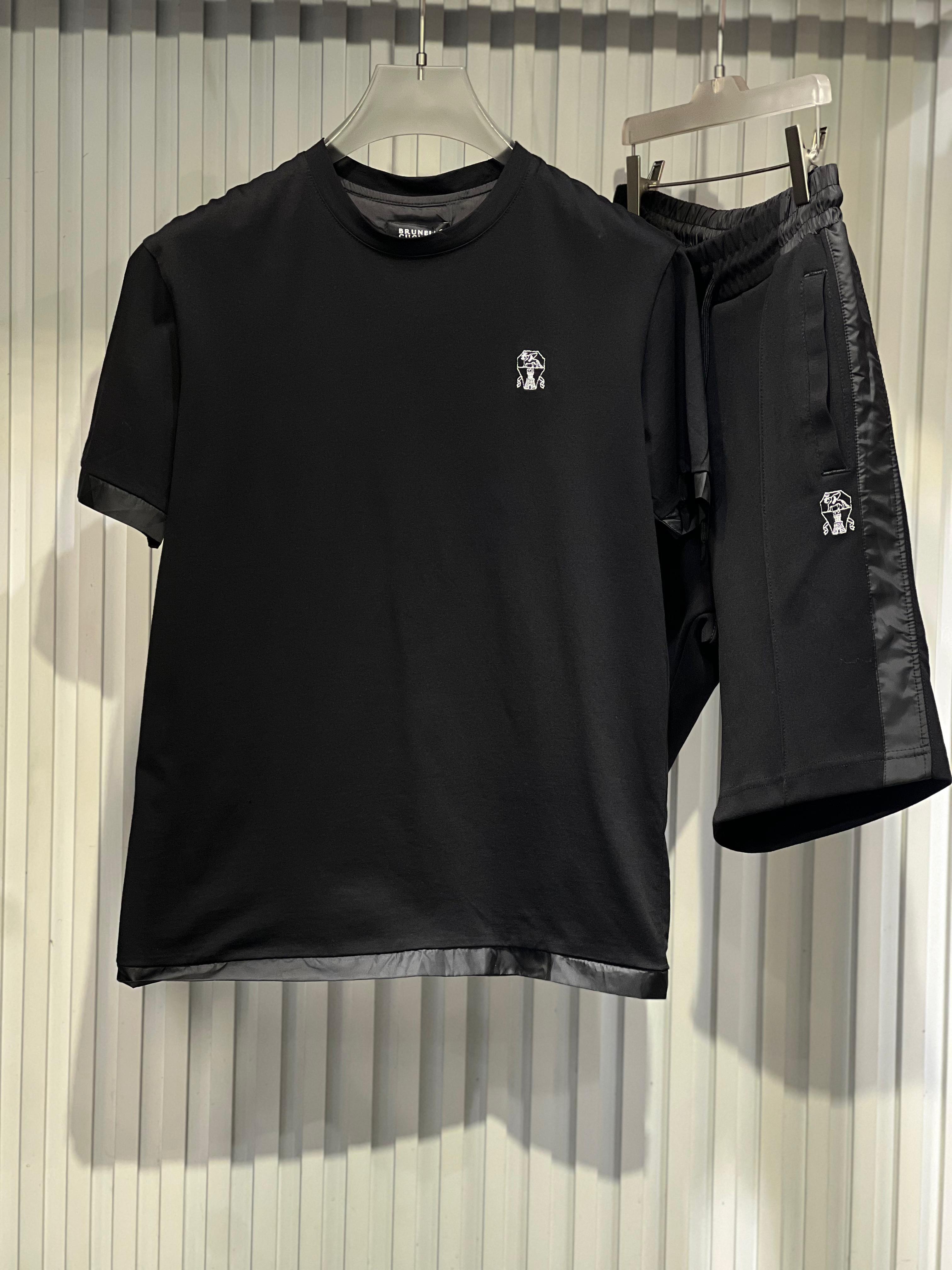 Brunello Cucinelli - Black Layered T-Shirt with Chest Monogram