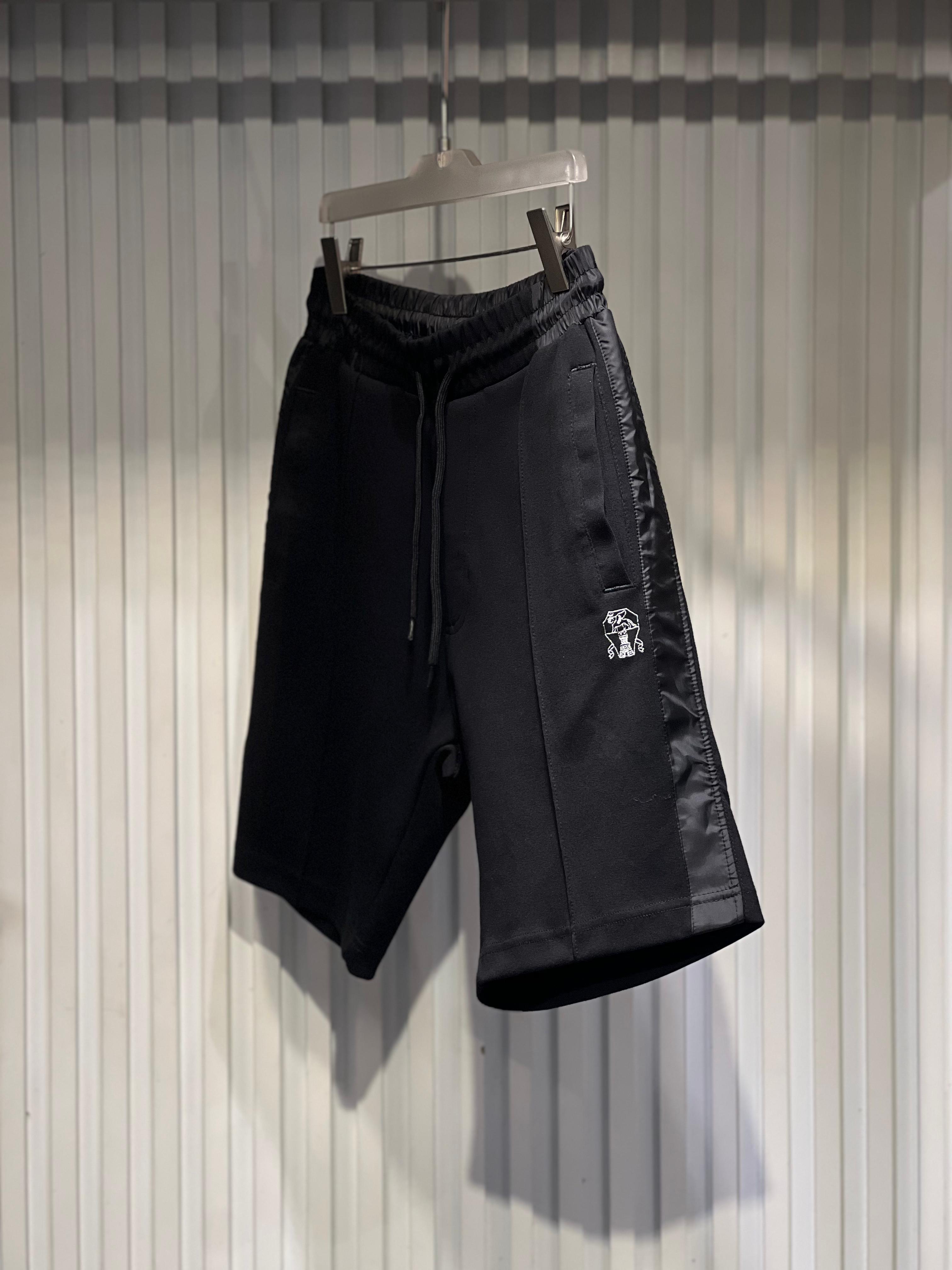 Brunello Cucinelli - Black Drawstring Sweat Shorts with Monogram