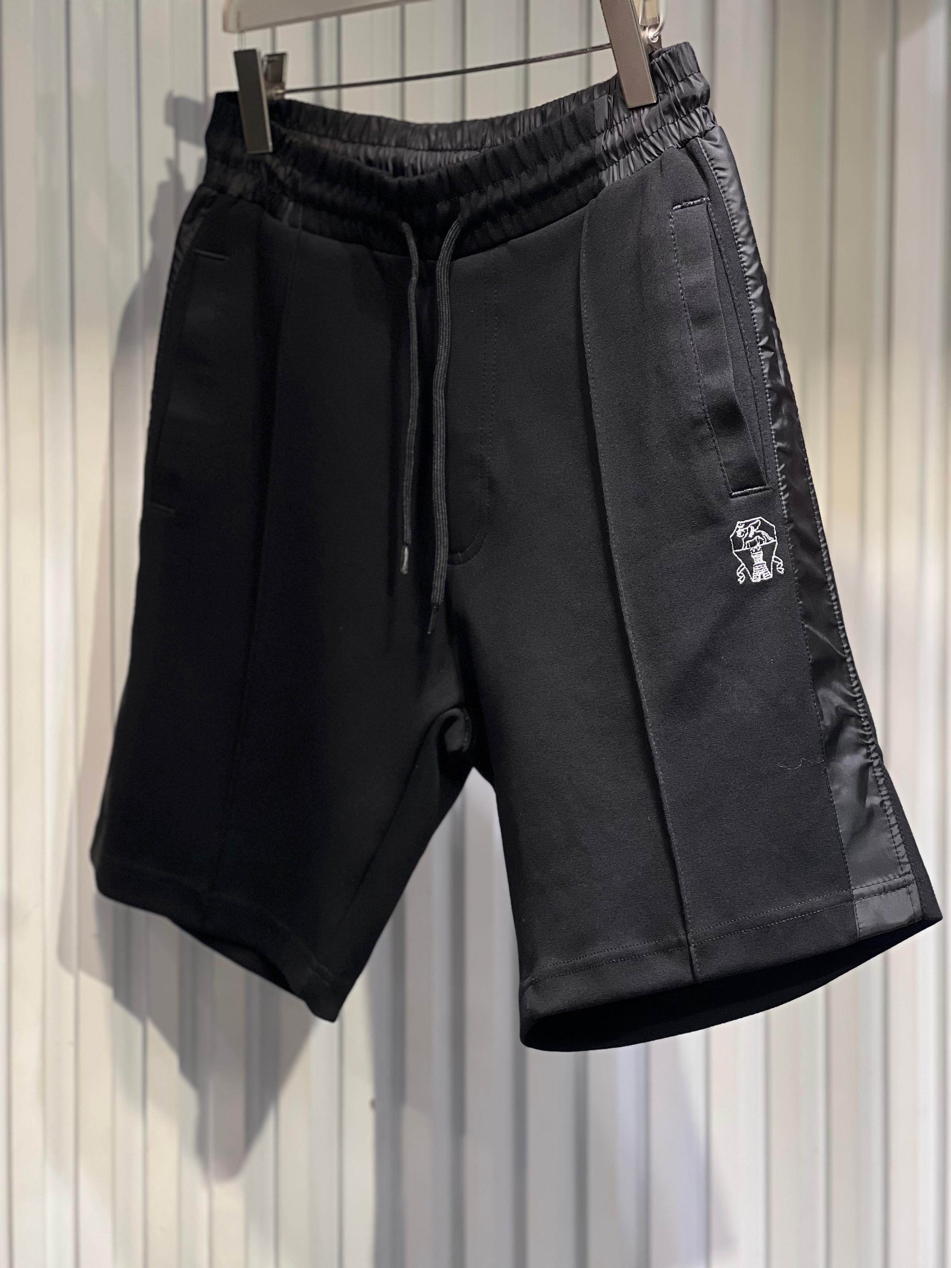 Brunello Cucinelli - Black Drawstring Sweat Shorts with Monogram