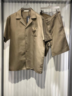 Valentino- Men's Brown Cuban Collar Shirt & Shorts Set