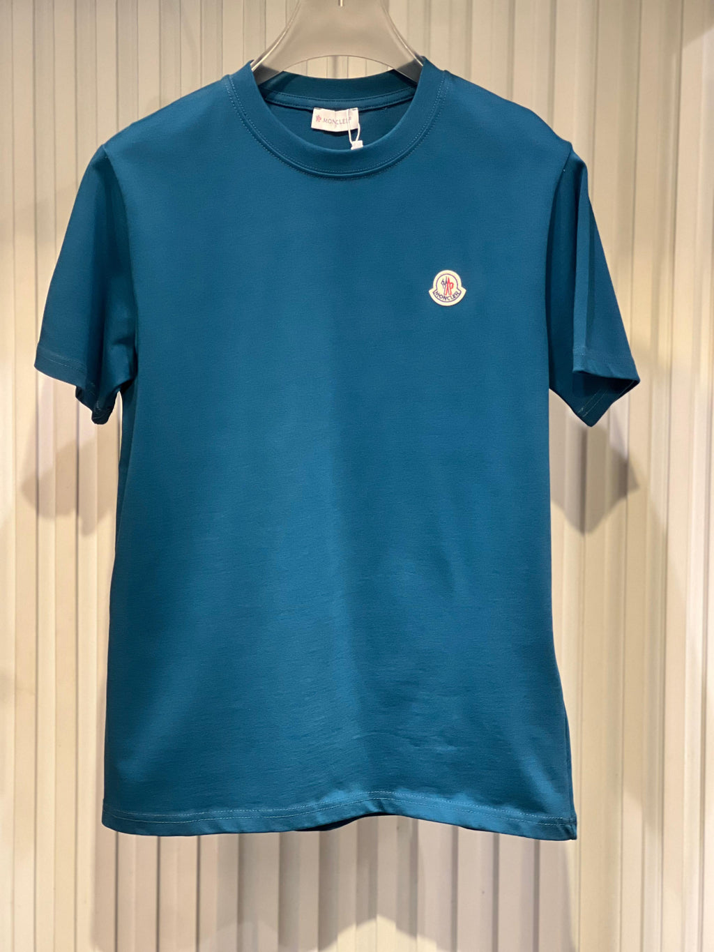 Moncler - Teal Crew Neck T-Shirt with Logo Patch