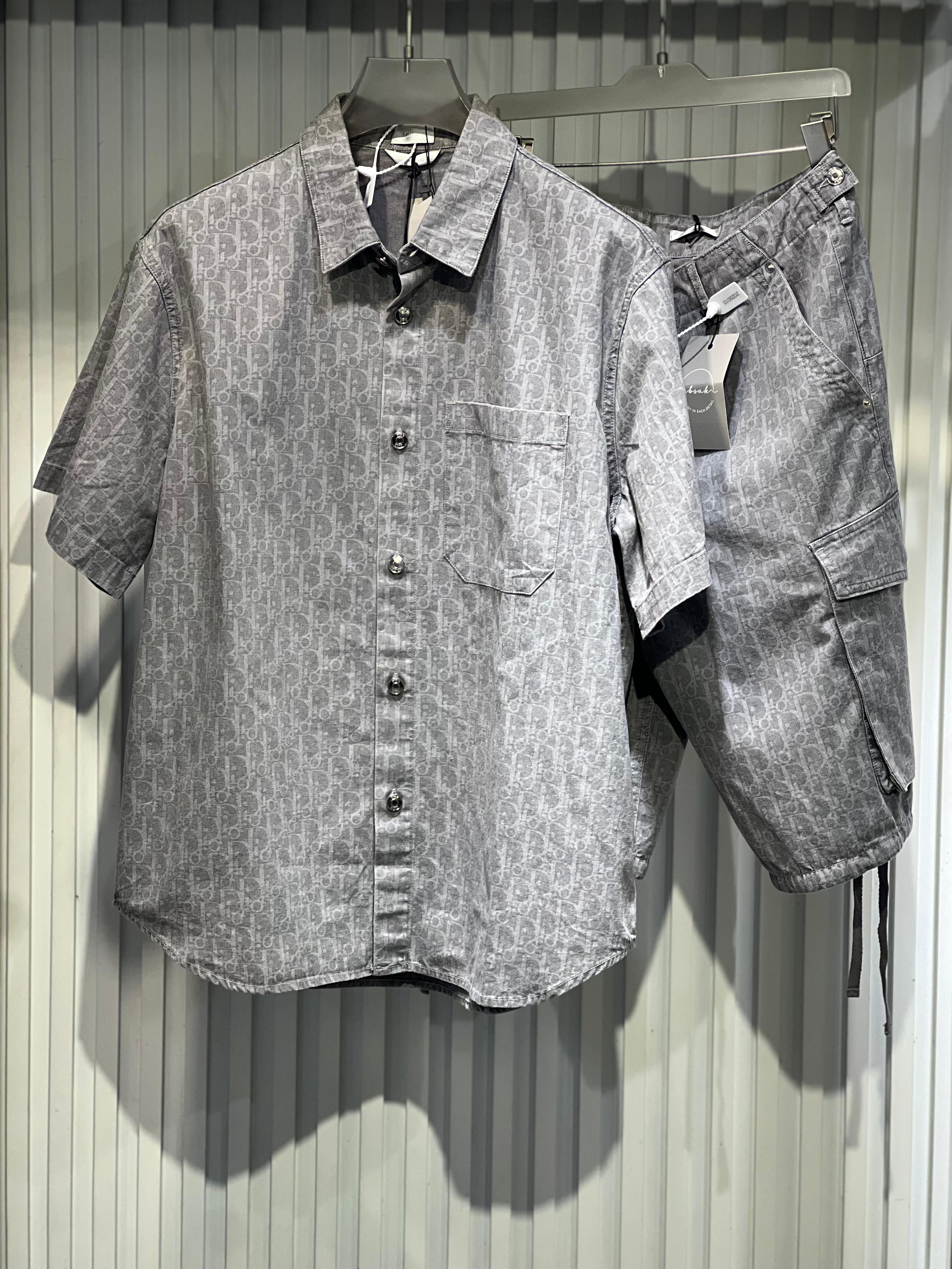 Dior - Grey Oblique Print Short Sleeve Shirt & Cargo Shorts Set