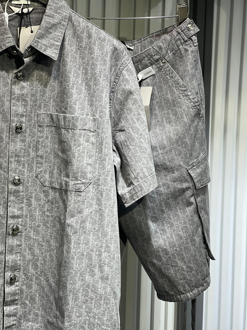Dior - Grey Oblique Print Short Sleeve Shirt & Cargo Shorts Set