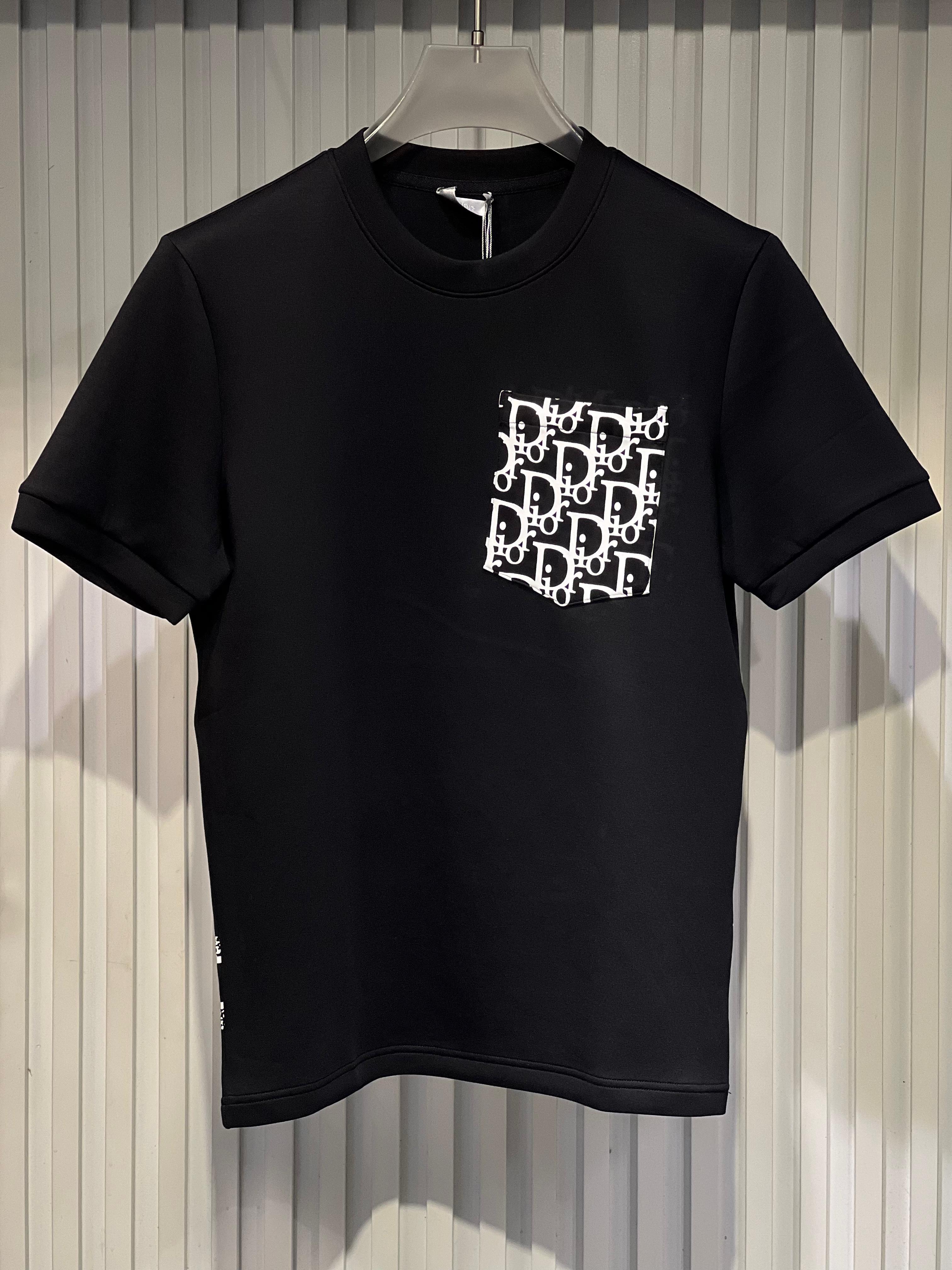 Dior - Black Crew Neck T-Shirt with Oblique Pocket