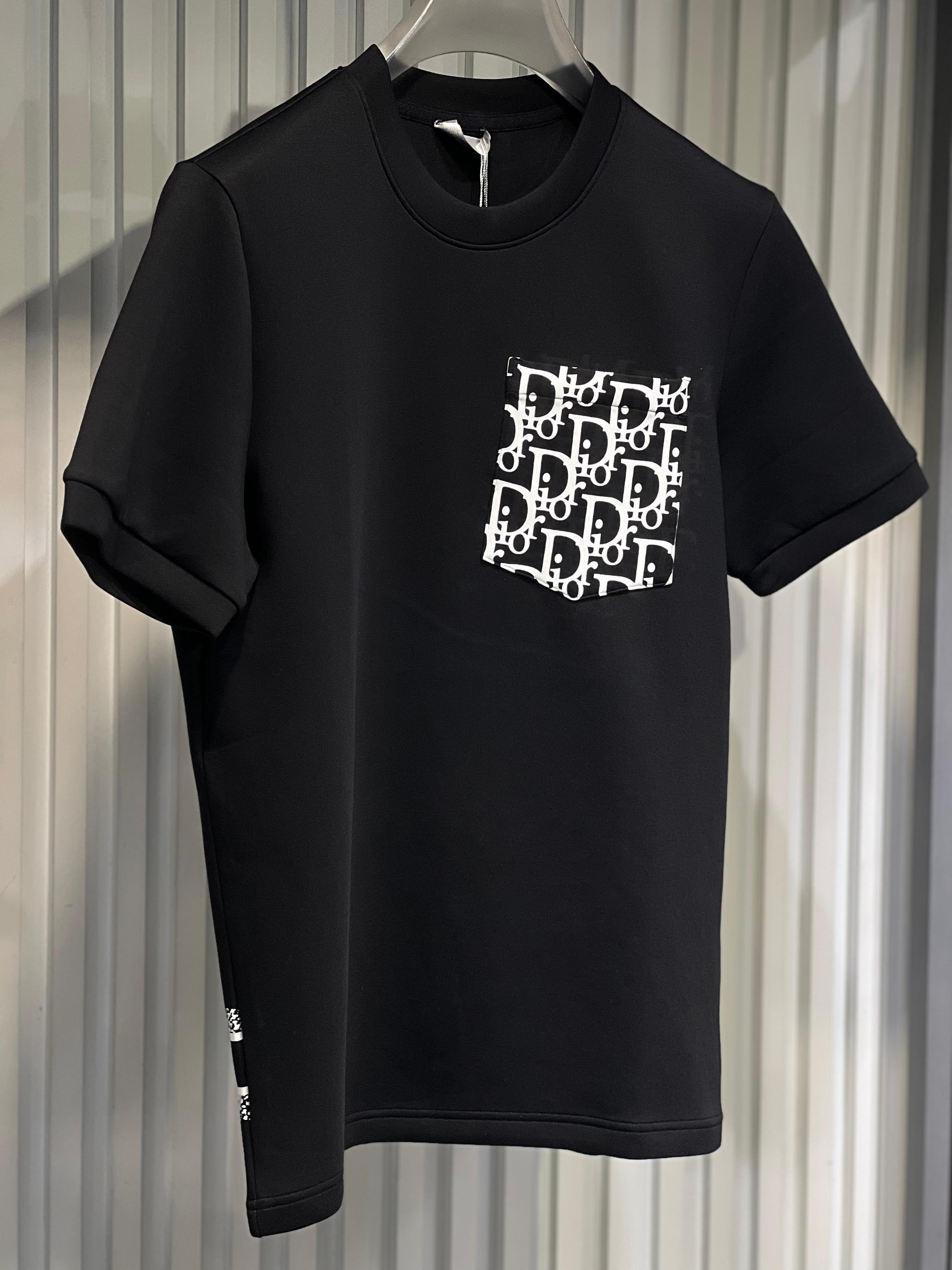 Dior - Black Crew Neck T-Shirt with Oblique Pocket