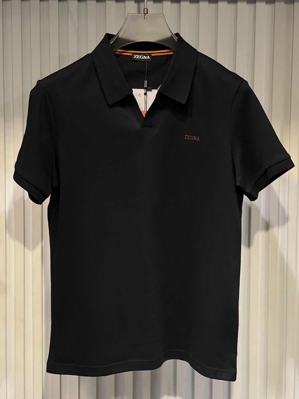 Zegna - Black Short Sleeve Polo Shirt with Embroidered Logo