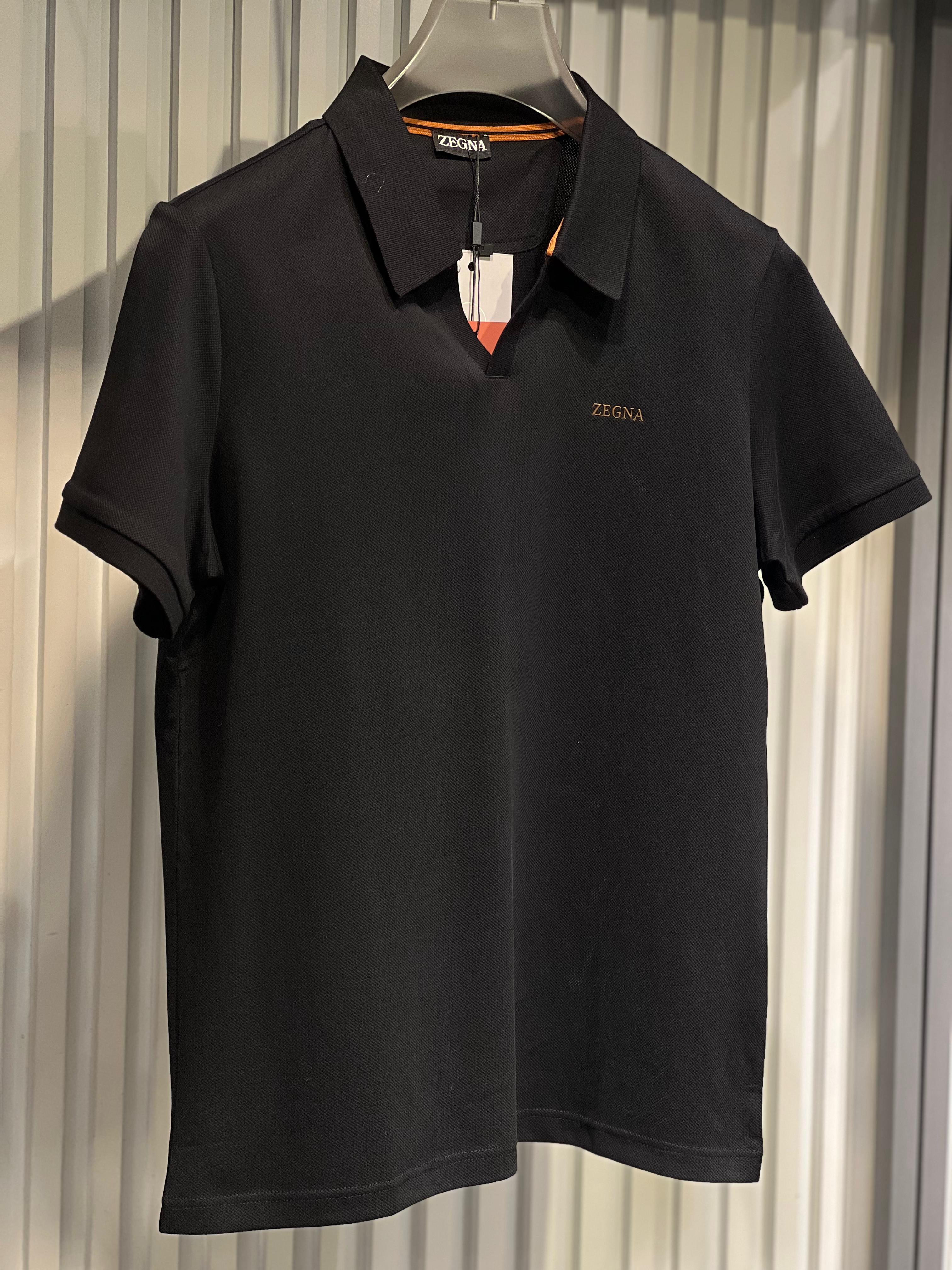 Zegna - Black Short Sleeve Polo Shirt with Embroidered Logo