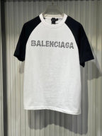 Balenciaga - White & Black Raglan T-Shirt with Studded Logo