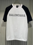 Balenciaga - White & Black Raglan T-Shirt with Studded Logo