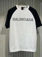 Balenciaga - White & Black Raglan T-Shirt with Studded Logo