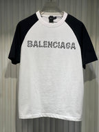 Balenciaga - White & Black Raglan T-Shirt with Studded Logo