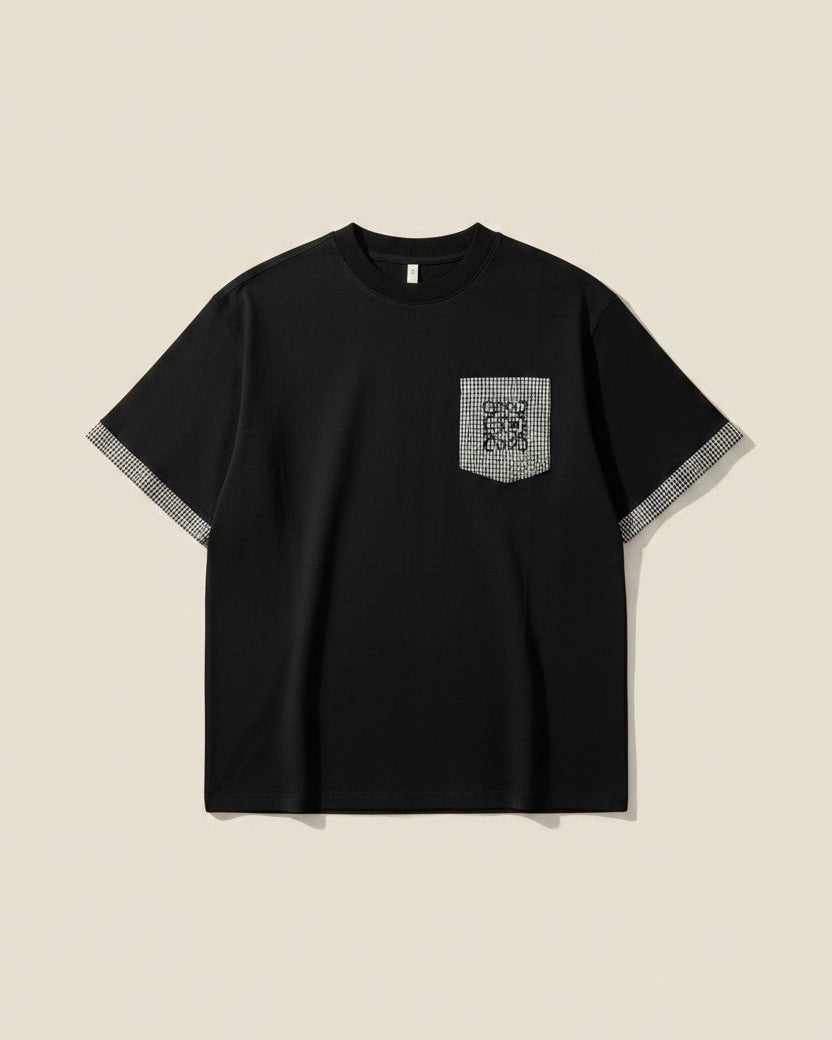 Loewe - Black T-Shirt with Gingham Pocket and Cuffs