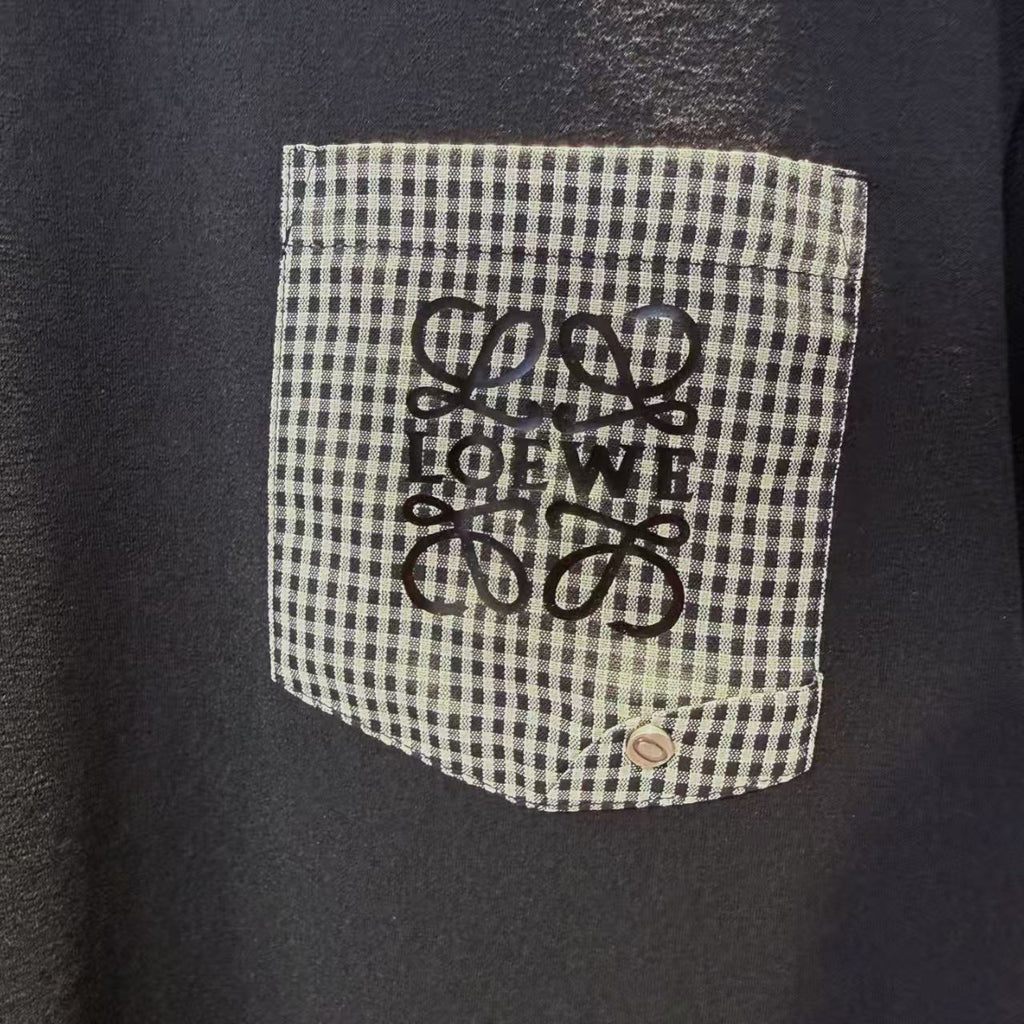 Loewe - Black T-Shirt with Gingham Pocket and Cuffs