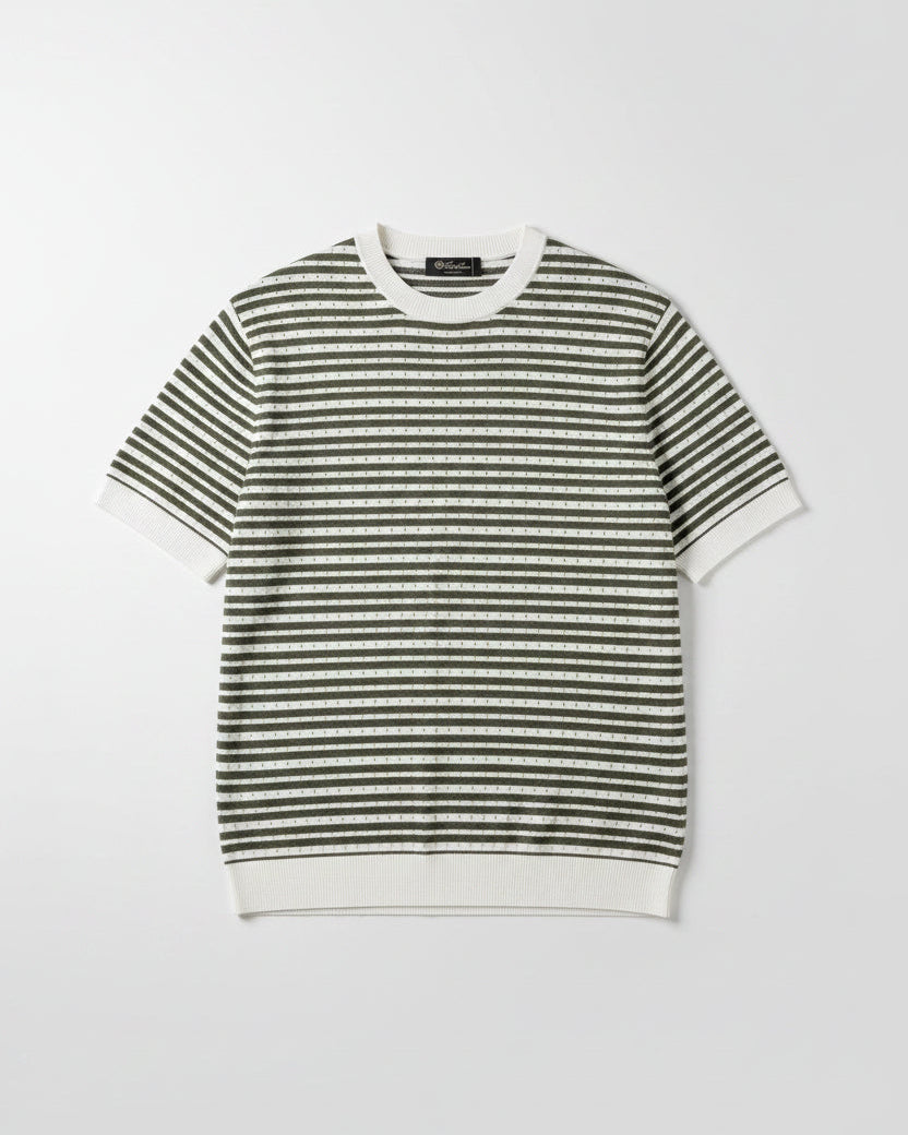 Loro Piana - Olive Green & White Striped Knit T-Shirt