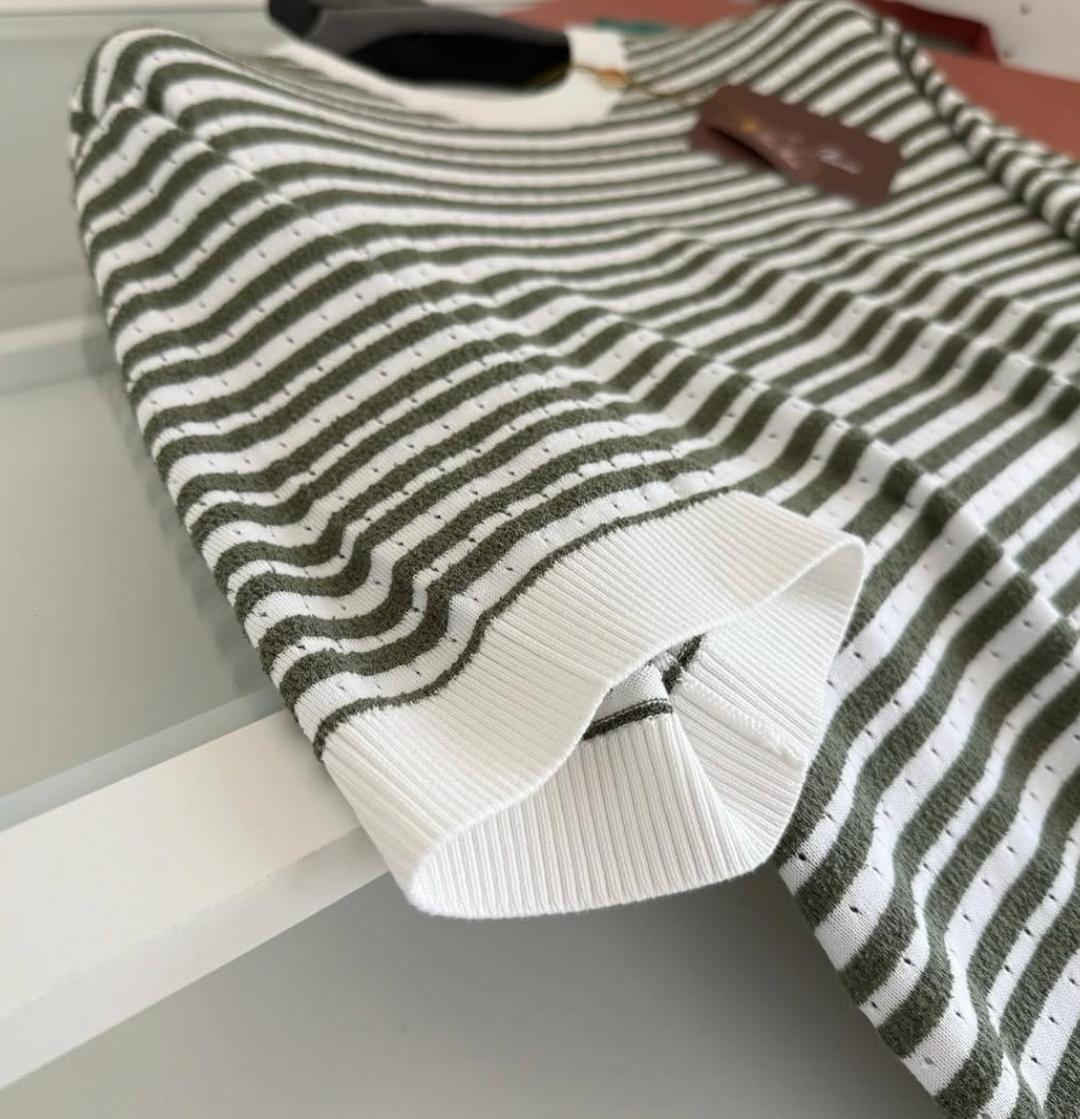 Loro Piana - Olive Green & White Striped Knit T-Shirt
