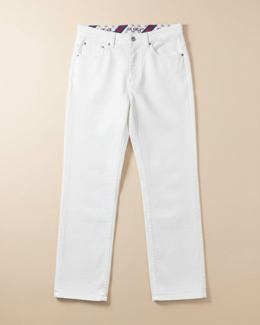 Gucci - White Straight Leg Jeans with Web Detail