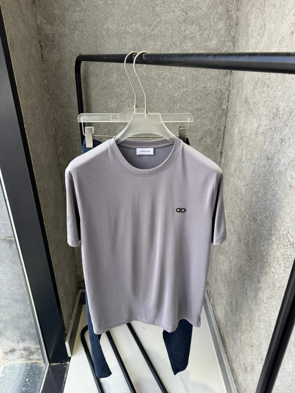 Ferragamo - Grey Crew Neck T-Shirt with Gancini Logo