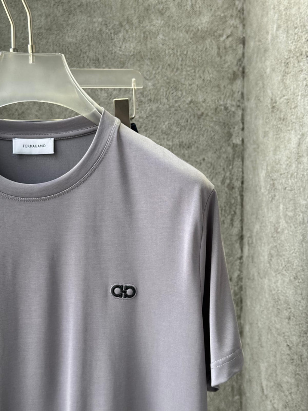 Ferragamo - Grey Crew Neck T-Shirt with Gancini Logo