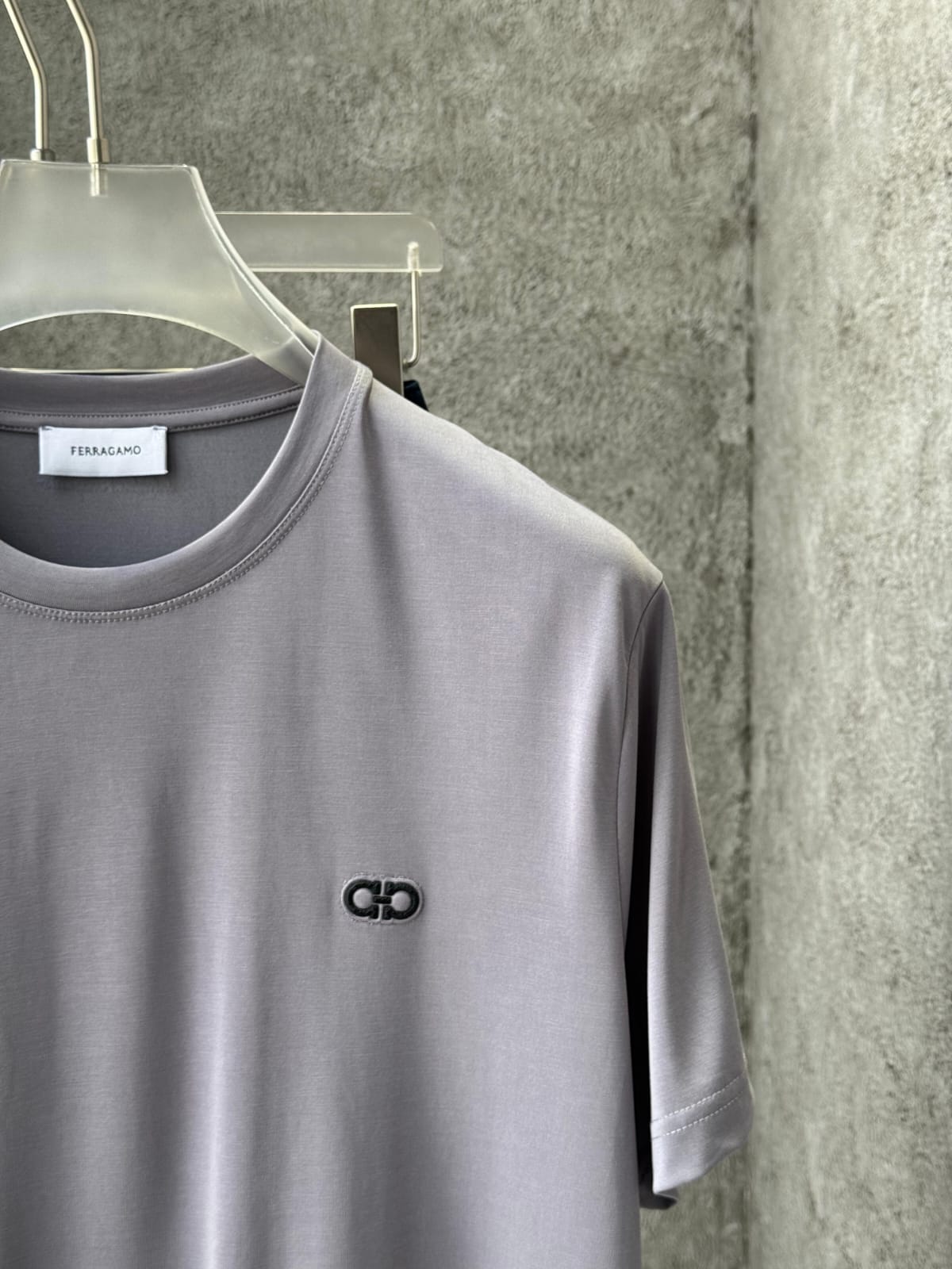 Ferragamo - Grey Crew Neck T-Shirt with Gancini Logo